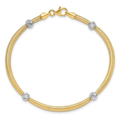 Pre-owned Superdealsforeverything Leslie's Real 14kt Two-tone Polished Diamond Cut Mesh Chain Bracelet; 7.5 Inch