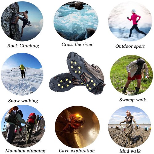 Ice Cleats Over Shoe Boots Anti Slip Traction 10 Studs Crampons Slip-on Stretch