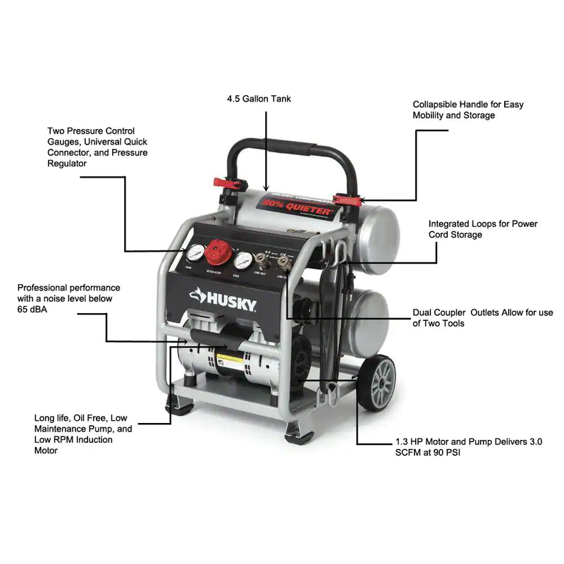 4.5 Gallon Portable Corded Electric-Powered Silent Air Compressor Oil Free 120V