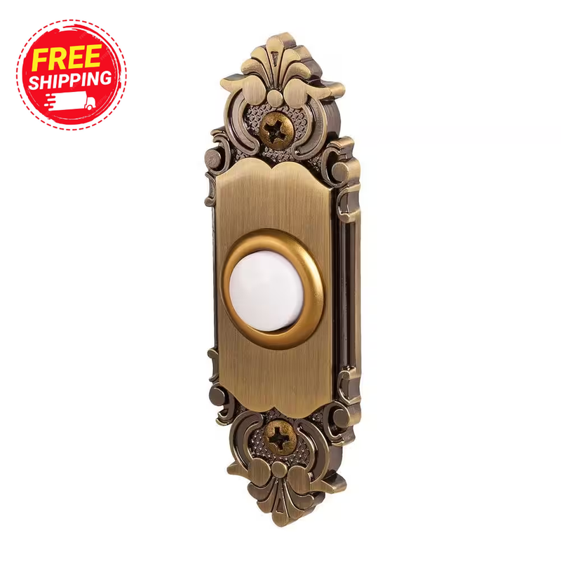 Wired LED Illuminated Doorbell Push Button, Antique Brass