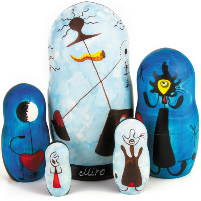 5 pc Joan Miro Maternity Nesting Doll Surrealism Painting Handmade 7"