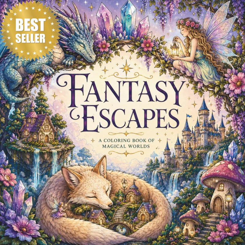 Fantasy Escapes: a Fantasy Coloring Book for Adults Featuring Dragons, Fairies,