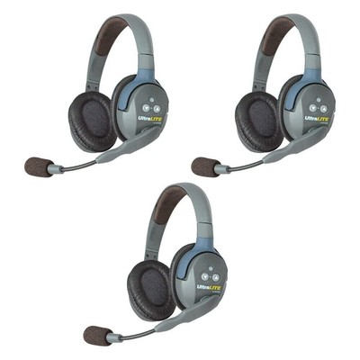 Eartec UltraLITE 3-Person Headset System w/ Batts, Charger & Case (Dual-Eared)