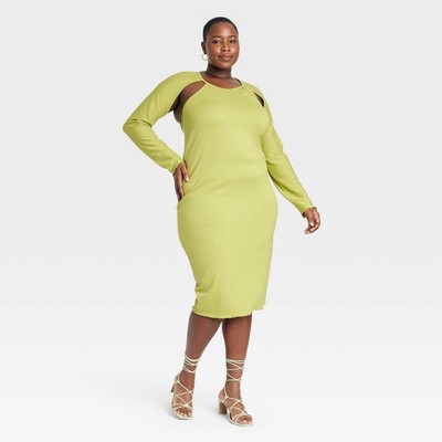 Sammy B Womens Plus Midi Dress Long Sleeve Mesh Bodycon Dress