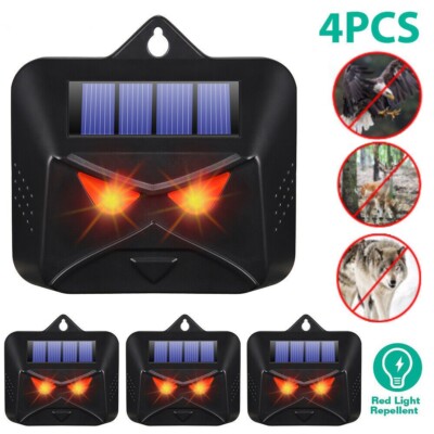 4Pack Solar Predator Guard Light Red LED Deterrent Light Night Animal Repeller