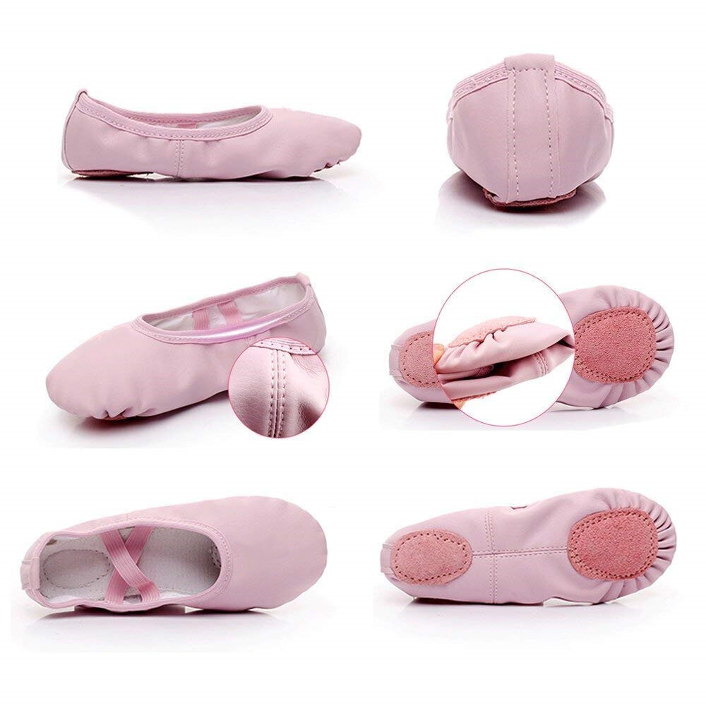 Nexete Leather Ballet Dance Shoes Slippers Split-Sole Pull on Shoes For Girl Boy