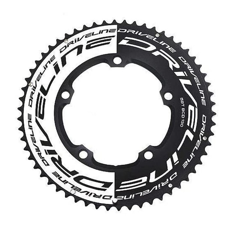 Driveline AL7075 Road Bike Bicycle TT Chainring 58T, BCD 130mm , Black x White