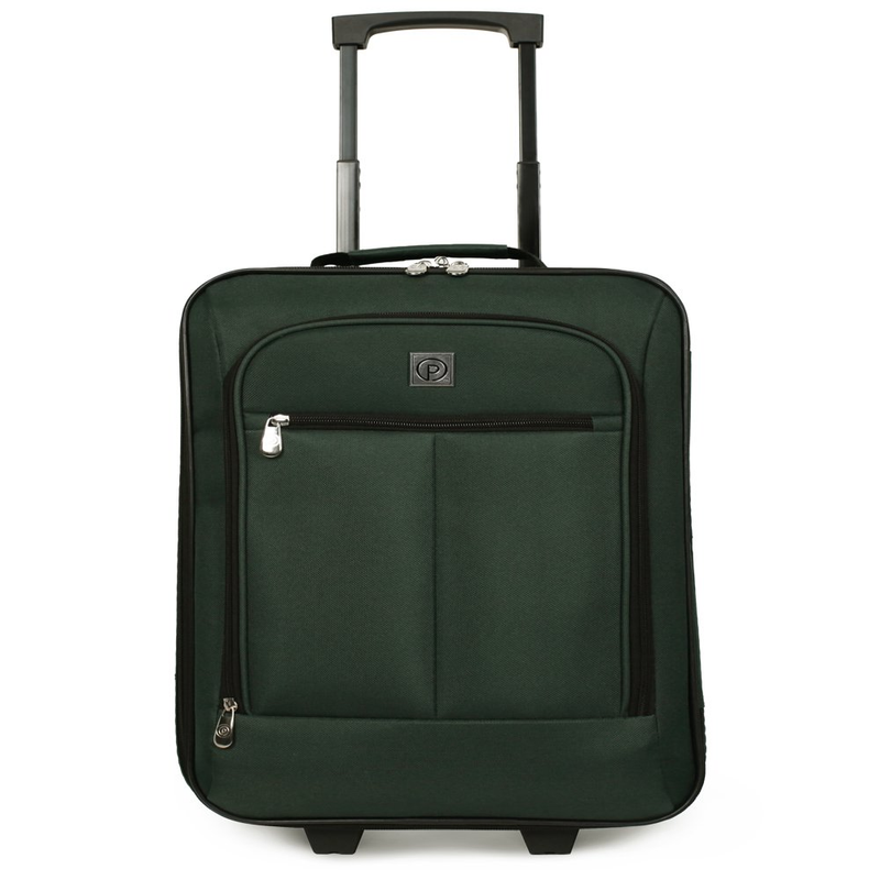 18" Carry-On Suitcase, Rolling Wheel Luggage Travel Handle Pocket, Black / Green