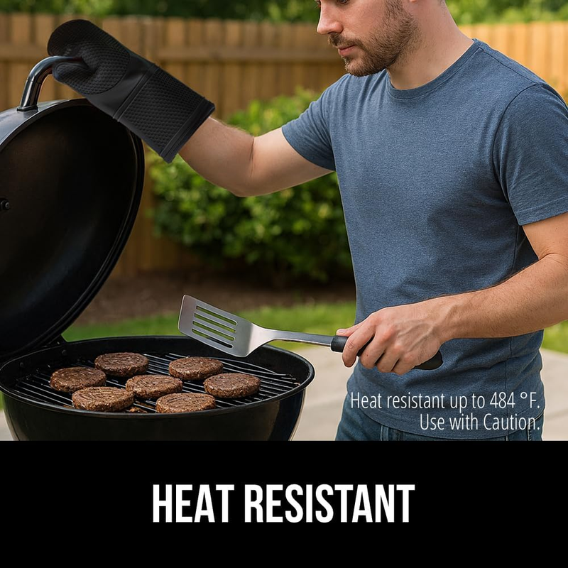 Heat Resistant Silicone Oven Mitts Set, Soft Quilted Lining, Extra Long, Waterpr