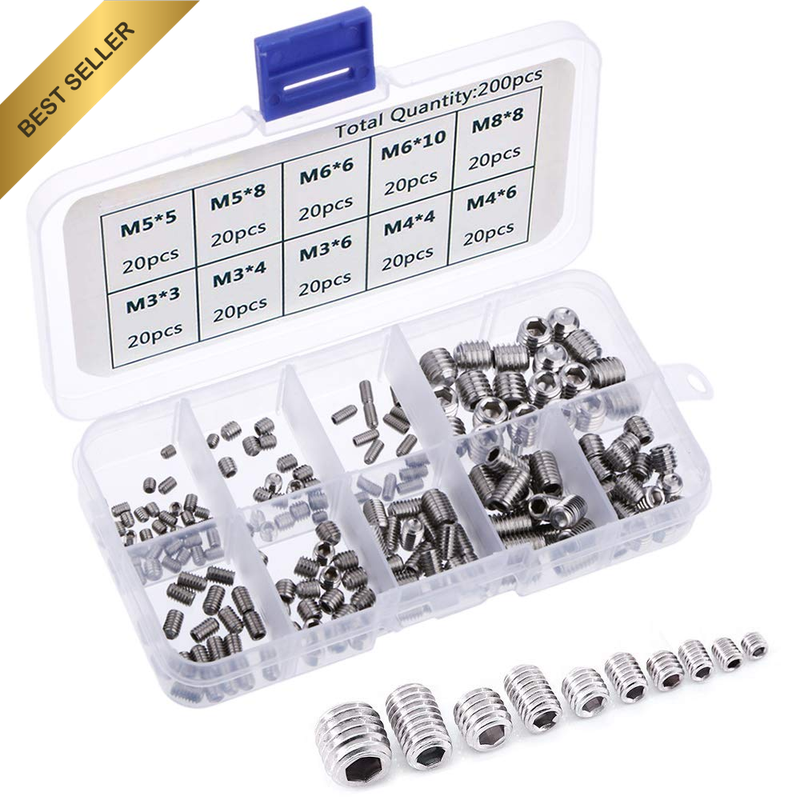 Allen Head Screw, Set of 200Pcs M3 M4 M5 M6 M8 Hex Allen Head Socket Grub Screw