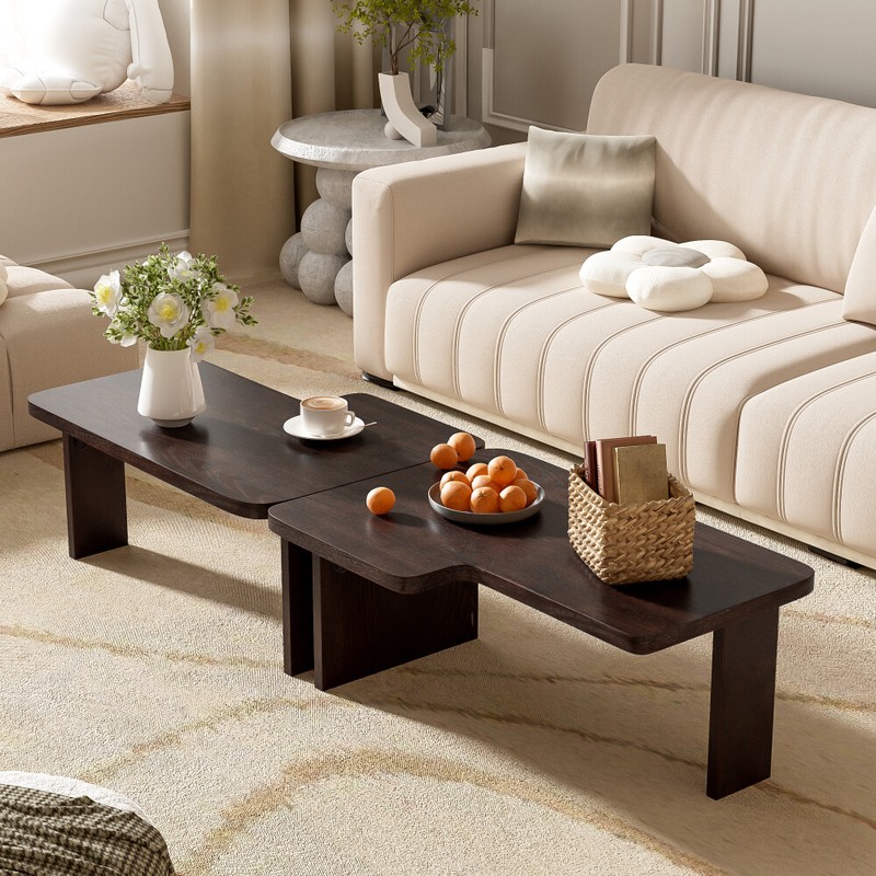 Modern Minimalist Coffee Table Set, Rectangle Coffee Table with Splicing
