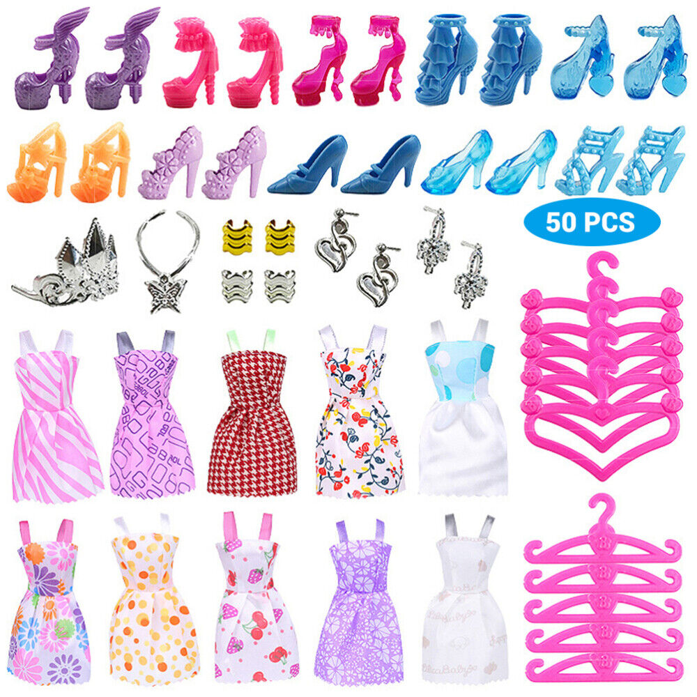 50 Stück/Set für Barbie-Puppen Kleider Schuhe Schmuck Kleidung Set Zubehör Neu