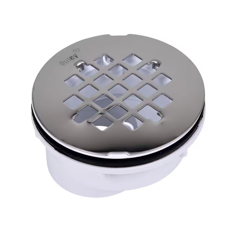 Oatey Shower Drain PVC Round Offset 4-1/4 In Stainless Steel Snap In Strainer