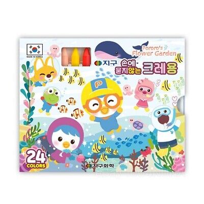 Pororo Non Dirty Hand Crayon 24 Colors Bulk Painting Tool for Toddlers Kids Gift
