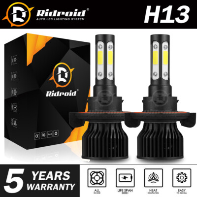 H13 9008 LED Headlight Bulbs Kit 10000W 1000000LM Hi/Lo Beam Super Bright White