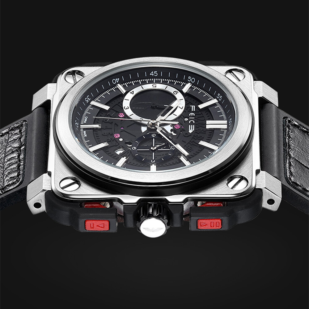 Pre-owned Feice Men's Mechanical Automatic Watch Square 100m Waterproof Sapphire Glass Luminous