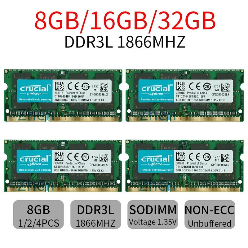 Crucial 32go 16go 8go 4g Pc3l Ddr3l 1866mhz 1600mhz Sodimm Laptop MÃ©Moire Lot Fr