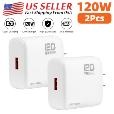 120W USB-A Type C Fast Wall Charger PD QC 5.0 Adapter For iPhone Samsung 2-Pack 