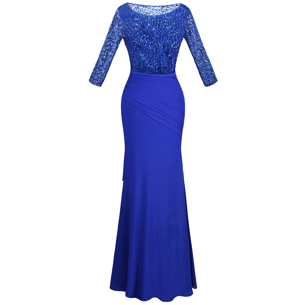 Angel fashions Round Neck Lace Half Sleeves Mermaid Sheath Maxi Party Dress 415