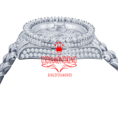 Pre-owned Usdiamondking 18k White Gold Solid Stainless Steel Simulated Diamonds Presidential Watch 41mm
