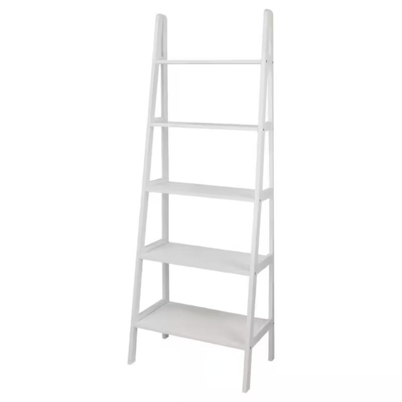 Wood 5-shelf Ladder Bookcase 72 in. Tall Bookshelf White with Open Style Back