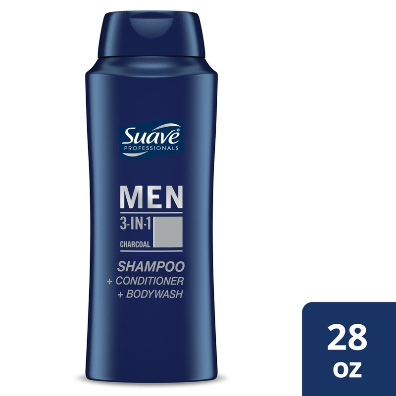 Suave Professionals 3-In-1 Shampoo, Conditioner & Body Wash for Men with Charco