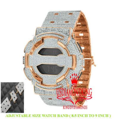 Pre-owned Usdiamondking Icy Custom Casio G-shock Gd100 Rose Gold Watch Simulated Diamond Adjustable Band