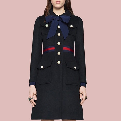 Pre-owned Handmade Custom Made To Order Removable Bow Woolblend Fitted Overcoat Coat Plus1x-10xy985 In Black