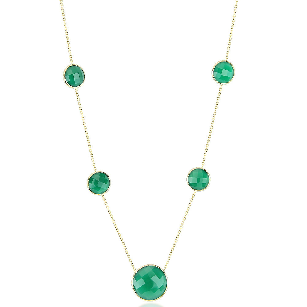 14k Yellow Gold Gemstone Necklace With Green Onyx 18 Inches Ebay