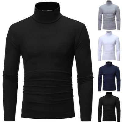 Herren Freizeit Einfarbig Rollkragen TShirt Slim Fit Langärmlig Pullover Tops