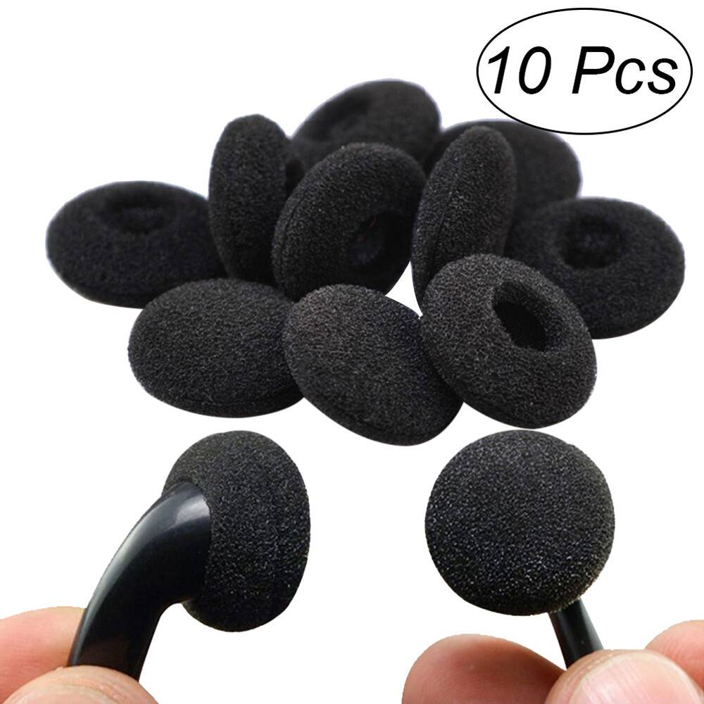 10Pcs Black Soft 15mm Replacement Ear Pad Bud Foam Earbud Cover For
