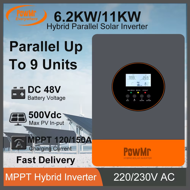 Solar Inverters 6.2KW 11KW 48Vdc Built 120A 150A MPPT Solar Charge Controller 22