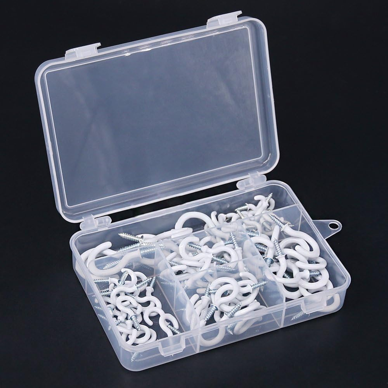 100-Pieces 6 Sizes White Vinyl Coated Cup Hooks Screw-in Ceiling Hooks Screw Hoo