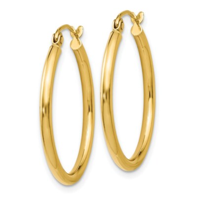 Pre-owned Skyjewelers Real 14kt Yellow Gold 2x25mm Polished Hoop Earrings