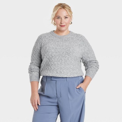 Womens Cable Crewneck Pullover Sweater - A New Day Gray 4X