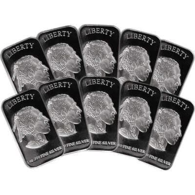Lot of 10 - 1 Troy oz Buffalo .999 Fine Silver Bar Sealed