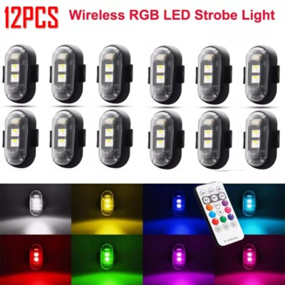 12Pcs Wireless RGB LED Flashing Light Rechargeable Remote Control Strobe Lights