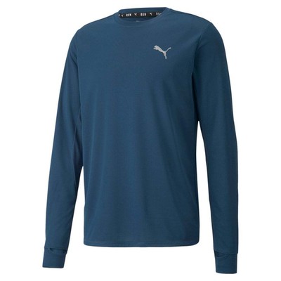 

Puma Favourite Running Crew Neck Long Sleeve Athletic TShirt Mens Blue Casual Top, Синий, Puma Favorite Running Crew Neck Long Sleeve Athletic TShirt