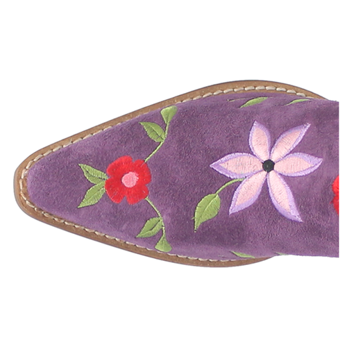 Pre-owned Dingo Flower Power Embroidered Floral Snip Toe Cowboy Womens Purple Casual Boot