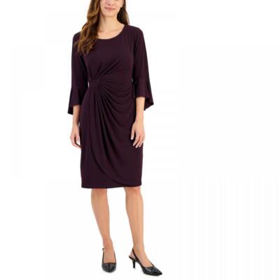 Connected Apparel Women Sheath Knee Length Dress Half Sleeve Ruffle Solid A2644