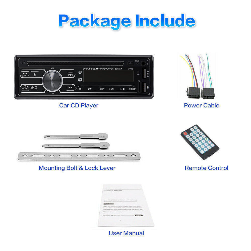 Car Truck Audio Video 1 DIN In Dash Bluetooth Radio Stereo CD DVD Player Output