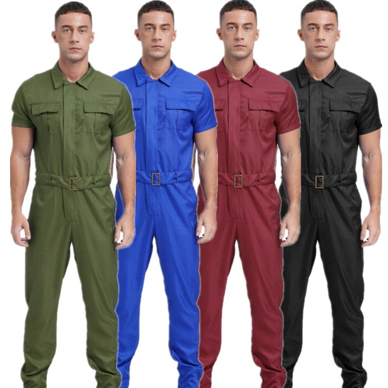 Mens Dustproof Dungarees Coverall Jumpsuit Short Sleeve