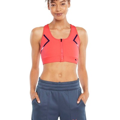 Puma High Impact Front Zip Sports Bra Womens Orange Athletic Casual 52029534