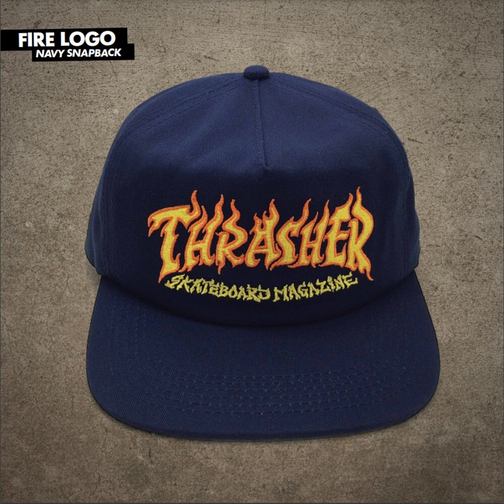 Thrasher Magazine FIRE LOGO Snapback Skateboard Hat NAVY | eBay