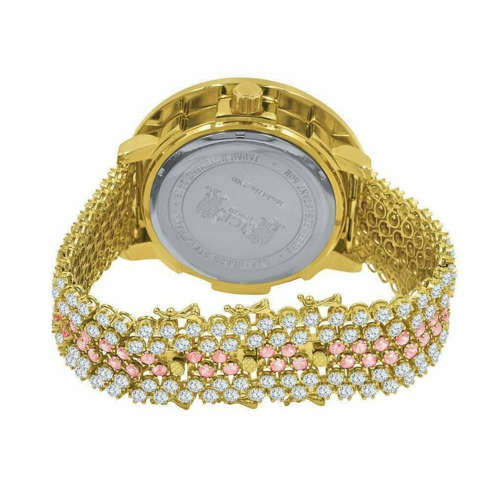 Pre-owned Ice House Men's Custom Big Face Xxl Multi Color Cz Band & Remove Able Bezel Wrist Watch