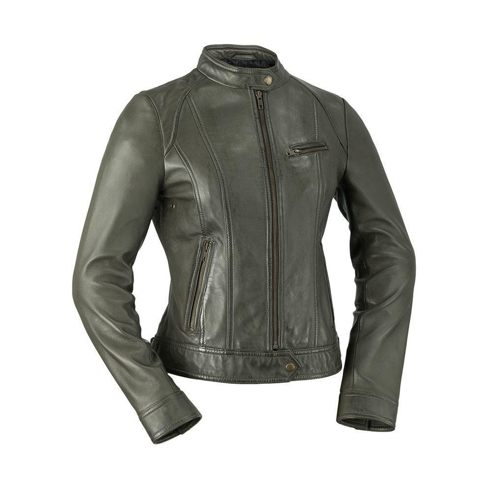Pre-owned Whetblu Women's Motorcycle Leather Jacket , Wbl1025 | Favorite , 4 Colors In Army Green