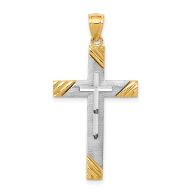 Pre-owned Skyjewelers Real 14kt Two-tone Diamond-cut Cross Pendant