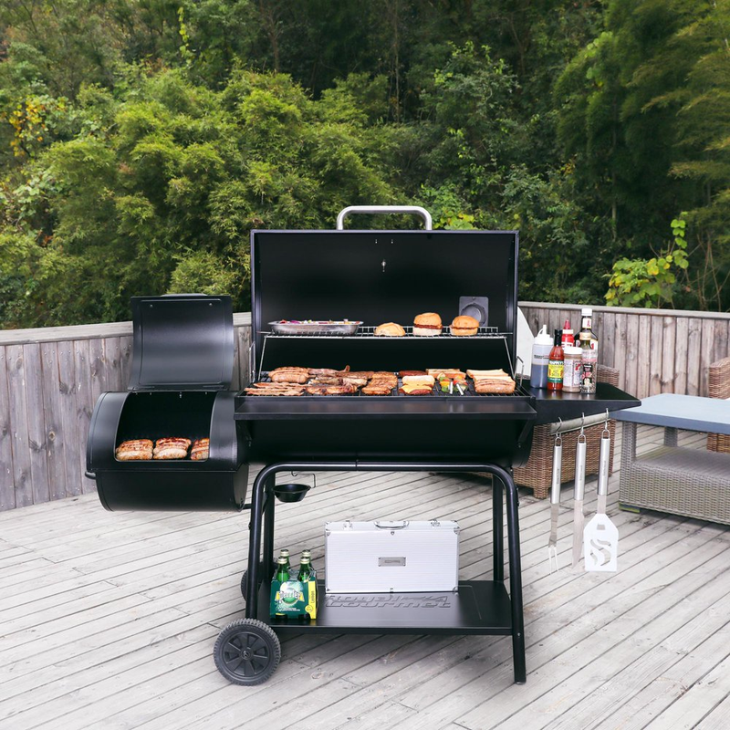 Charcoal Grill BBQ Smoker Combo Heavy Duty Barrel Steel Outdoor Party 1189 sq in