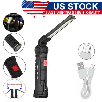COB LED Work Light Rechargeable Car Mechanic Flashlight Lamp Bar Magnetic Base