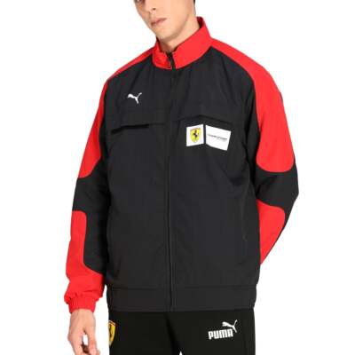 

Puma Ferrari Race Statement Woven Full Zip Jacket Mens Red Coats Jackets Outerwe, Красный, Puma Ferrari Race Statement Woven Full Zip Jacket